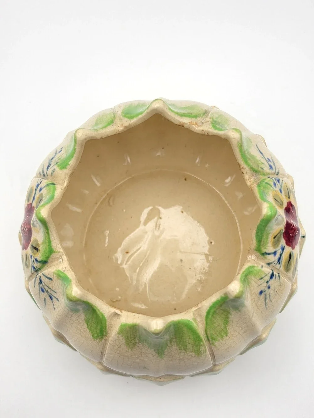 Vintage Mid-Century Japanese Majolica-Style Ceramic Lotus Flower Planter